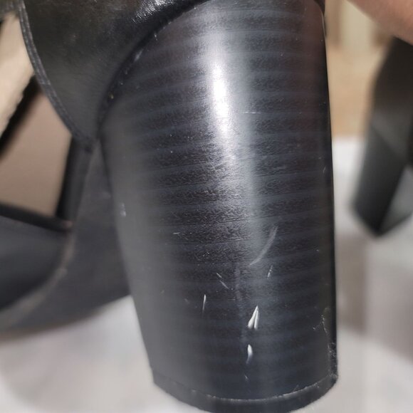 REPORT SIGNATURE Josie Open toe Ankle Booties Heels Chunkie Sz 8.5 Black Strap - Picture 11 of 15